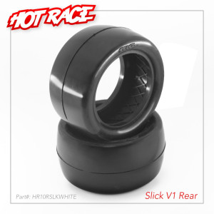 PAIR OF 1\10 TYRES REAR SLICK V1 2WD/4WD WHITE  - HOT RACE