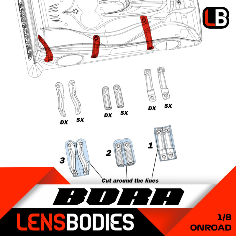 1/8 ONROAD BODY STIFFENER + WING - LB08STIFF+WING - HOT RACE